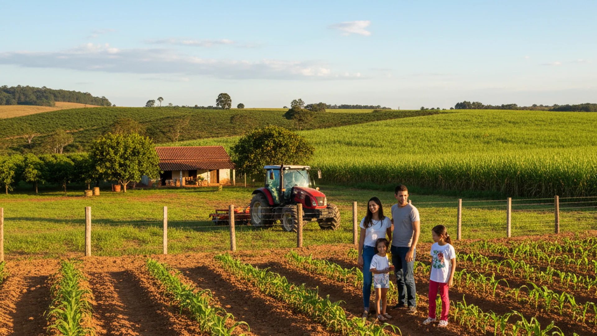 Família de produtores rurais no campo, atendida pela Cris Cred